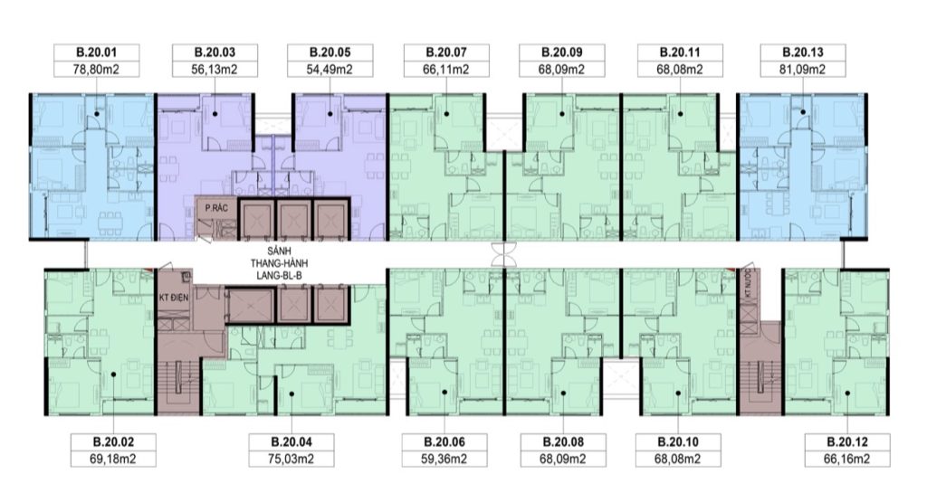 Mặt bằng tầng điển hình Block B